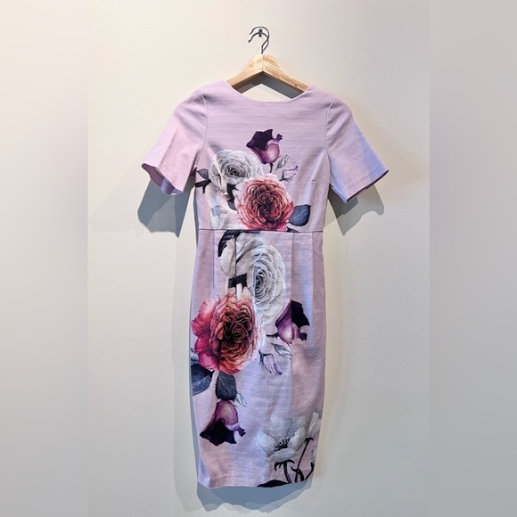 ASOS Petite Floral Sheath Dress V Back Purple Size US 2 XS - Picture 4 of 13